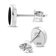 Black Onyx Oval Silver Stud Earrings, e346